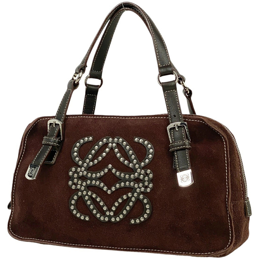 Loewe Anagram handbag studded suede brown